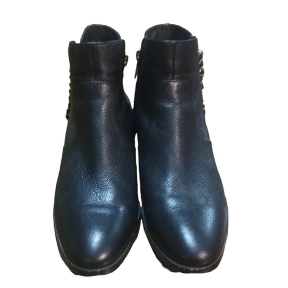 Coach Black Leather Booties Ankle Boots w Gold Chain Detail size 9 - Picture 2 of 13